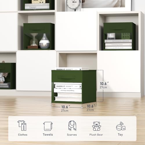 DIMJ Storage Cubes, Cube Storage Bin, 6 Pack Foldable Baskets with Window, Closet Storage Bins with Handle, 11x 11 inch Storage Cubes for Clothes, Toys, Books (Green) - color: Green, size: 10.6 Inch.- 6 Pack