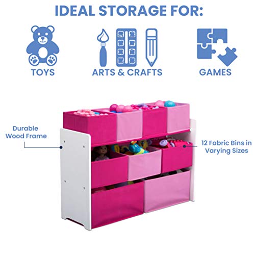Delta Children Deluxe Multi-Bin Toy Organizer with Storage Bins, White/Pink Bins - color: White/Pink Bins, style: Organizer