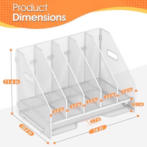 Desk File Folder Holder Organizer-5 Vertical Compartments Racks and Paper Letter Tray,Mesh Magazine File Holder Sorter,Desktop Accessories & Workspace Organizers for Home,Office,School-White - color: 5 Compartments-white