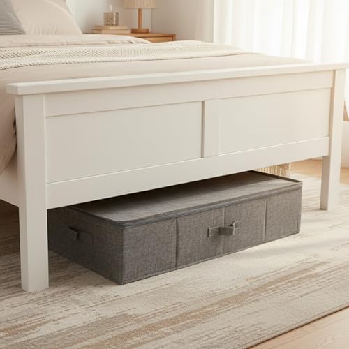 2 Pack Large Under Bed Storage Containers with Lid,Ultra Thick Underbed Clothes Storage Organizer with Sturdy Sidewalls,Foldable Under Bed Bag for Shoe,Blankets,Sweater,30x15x7 inch,Grey