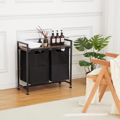 Laundry Sorter 2 Section, Laundry Hamper with Wheels, 2 × 11.5 Gal (87 L), Rolling Laundry Basket, Pull-Out and Removable Oxford Fabric Laundry Bags, Black - size: 28.6''L x 13''W x 28.4''H