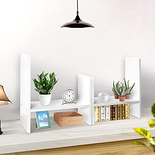 J.M.Deco Desktop Organizers and Storage for Office, Adjustable Desktop Organizer Shelves Double H Display, Desktop Shelf Organizer True Natural Stand Shelf (White) - color: White
