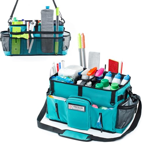 Large Cleaning Supplies Organizer-Cleaning Caddy Organizer With Handles & Shoulder Strap-Cleaning Bags for Cleaning Suppliers-Housekeepers Wearable Cleaning Tote 2023 Upgraded, Teal - color: Teal