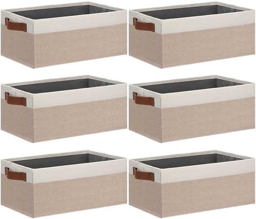 GhvyenntteS Small Fabric Storage Bins 6 Pack, 11.8" x 7.87" x 5.11" Storage Basket with Leather Handles, Closet Storage Bins for Shelves, Storage Baskets for Shelves, DVD Storage (Pink/White) - color: Pink&White, size: Small-11.8"x 7.87"x 5.11"-6pcs