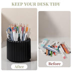 Anyoifax 360° Rotating Pen Holder 7 Slots Desk Organizer Removable Pencil Cup Plastic Art Supplies and Accessories Desktop Storage Box Caddy for Office, School, Home (Black) - style: Stripe Black