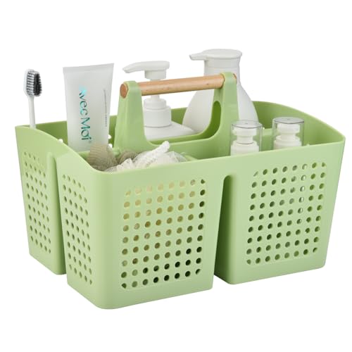 Portable Shower Caddy Basket with Compartments, Plastic Divided Cleaning Caddy Organizer Storage Tote with Handle for Bathroom, College, Dorm Room Essentials, Grass Green - color: Grass Green