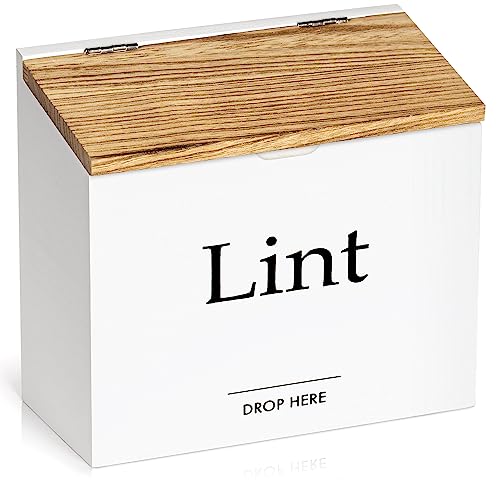 Magnetic Lint Bin for Laundry Room - Compact Size, Wooden Dryer Lint Bin with Lid - Rustic Lint Box, Magnetic Bin - Modern Farmhouse Laundry Room Decor, White with Torched Lid - color: White with Torched Lid