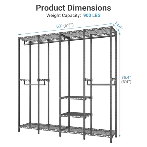 VIPEK V40 Medium Clothes Rack, 900lbs Capacity Sturdy Metal Garment Rack, Clothing Rack with 6 Shelves & 4 Hang Rods, Adjustable Open Wardrobe Closet Organizer for Bedroom/Apartment/Retail, Black - color: Black, size: V40 Medium