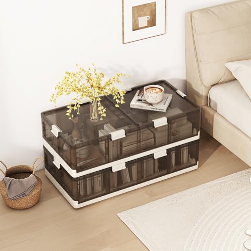 Giantex 26.5Gal Under Bed Storage Containers, 2 Pack Stackable Rolling Plastic Storage Boxes with Wheels & Lids, Clear Collapsible Storage Bins for Clothes, Shoes, Blankets