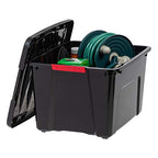 IRIS USA 40 Qt Stackable Plastic Storage Bins with Lids, 4 Pack - BPA-Free, Made in USA - Garage Organizing Solution, Latches, Durable Nestable Containers, Secure Pull Handle - Black - size: 40 Qt, style: 4 Pack