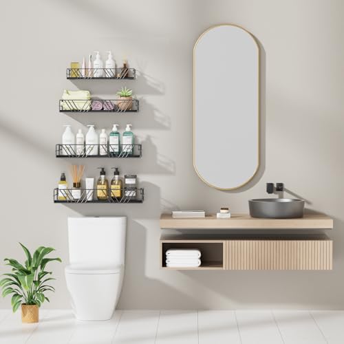Amaoot Floating Shelves for Wall Set of 4, Different Sizes Mounted Wood Floating Shelf, Wall Shelves for Living Room, Bedroom, Bathroom, Kitchen, Farmhouse Decor, Office - color: White