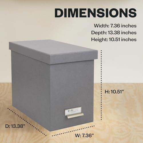 Bigso John Fiberboard Label Frame Desktop File Storage Box - Document Organizer for Important Paperwork - Durable Hanging File Box with a Lid & Metal Label Window - 7.36 x 13.38 x 10.51 in - Grey - color: Grey