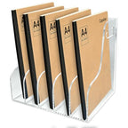 5-Tier Clear Acrylic File Holder, Vertical Document Organizer for Magazines, Binders, Notebooks & Envelopes - Multi-Purpose Desk Storage for Home Office（A4,5 Sections） - size: A4, 5 Sections