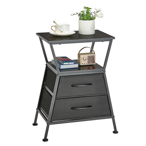 Side Tables for Bedroom Nightstand with 2 Cloth Drawer Bedside Table with Storage End Tables Living Room Sofa Couch - color: Black