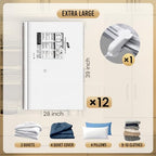 TAILI 12 Pack Vacuum Storage Bags, LONG SIDE ZIP (39x28 inch) Vacuum Seal Bags for Clothing, Jumbo Storage Space Saver for Beddings, Comforters, Blanket, Pillows and Clothes - size: 12 Jumbo