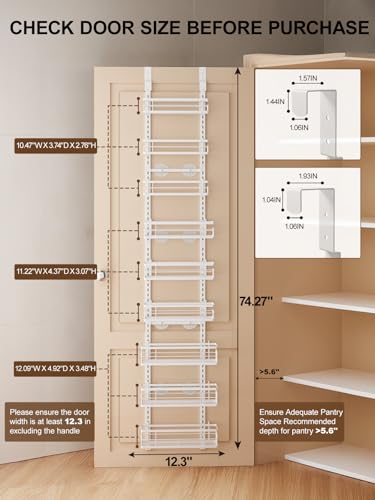 Delamu 9-Tier Over the Door Pantry Organizer, Adjustable Pantry Door Organizers and Storage, Metal Hanging Basket Wall Spice Rack Seasoning Organizer, Door Organizer Kitchen Bedroom Bathroom,12"White - color: White, size: 9 Tier-S