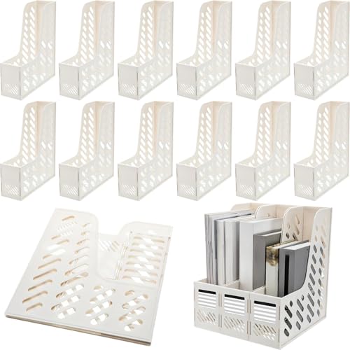 Glenmal 12 Pack Magazine Organizers Binder Organizer for Desk Plastic Vertical File Holder Magazine Racks Desk Accessories for Office, Home, or School (White) - color: White