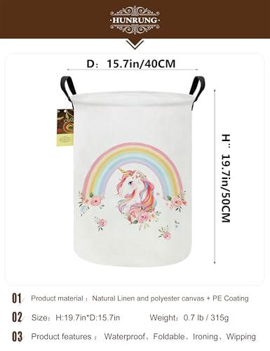 Collapsible Fabric Storage Basket, Waterproof Laundry Hamper with Handles, Round Storage Bin for Clothes Toys, Foldable Organizer for Bedroom Nursery Bathroom(Round-Rainbow Unicorn) - color: Round-Rainbow Unicorn