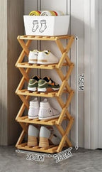 Foldable Shoe Rack, Tier No-Assembly Bamboo Rack, 2026 New Portable Bamboo Corner Shoe Rack, Multifunctional Narrow Shoe Shelf for Entryway, Closet, Corner, Bedroom (5 Layers)