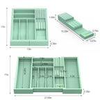 Bamboo Kitchen Drawer Organizer, Expandable Silverware Organizer with Removable Knife Block, 6-8 Slots- Utensil Holder & Cutlery Tray Drawer Dividers, 2.36" Deep for Extra Capacity, Cyan - color: Cyan