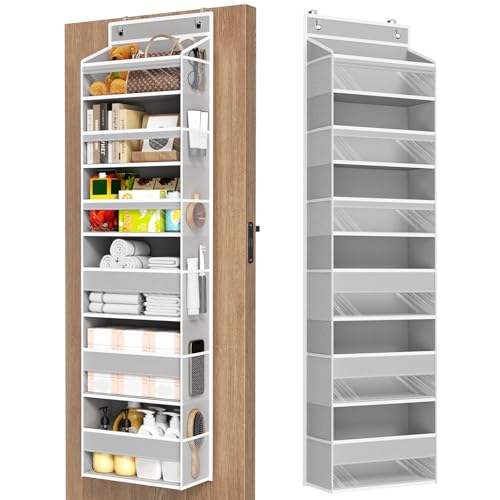 Mefirt Over The Door Organizer, 6 Shelf Door Hanging Organizers with 6 Large Capacity Pockets, Behind Door Storage Hanging Shelves for Closet Wall Bathroom Bedroom Nursery - color: Grey, size: 6-Tier