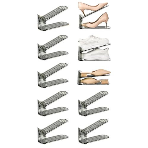 Shoe Slots Organizer, Clear Shoe Stacker, Adjustable Level Shoe Rack,Storage Space Saver for Sneakers Display (Grey Transparent, 10Pack) - color: Grey Transparent, size: 10 Pack