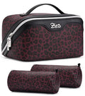 BOYATU Travel Makeup Bags Organizer for Women: 3 Pcs Set Cosmetic Bag - Large Make up Bag with Compartments - Flat Open Waterproof Leather Toiletry Bags for Skincare, Brushes & Travel Essentials - Red - color: 10-Red