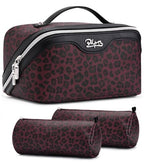 BOYATU Travel Makeup Bags Organizer for Women: 3 Pcs Set Cosmetic Bag - Large Make up Bag with Compartments - Flat Open Waterproof Leather Toiletry Bags for Skincare, Brushes & Travel Essentials - Red - color: 10-Red