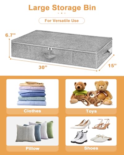 punemi Under Bed Storage, 3 Pack Underbed Storage Container Bags With Lid, Foldable Sturdy Clothes Storage Drawer Organizer W/ 3 Handles, Ultra Thick Fabric Blanket Shoe Storage Box, Grey - color: Grey-3pcs, size: 6.7 inch Tall