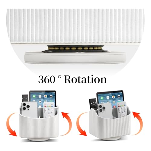 PU Leather Remote Control Holder, 360 Degree Rotating Desk Organizer Storage Table Remote Caddy, Spinning Bedside Organizer Nightstand Organizer for Desktop Office Home (White) - color: White