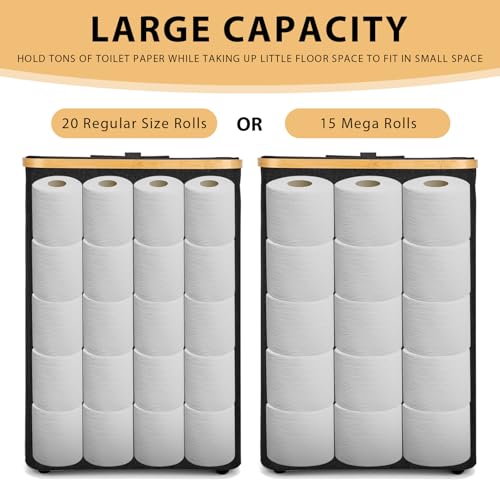 Odonata Large Toilet Paper Storage Basket with Lid, Slim Toilet Paper Organizer, Hold up to 20 Regular Rolls or 15 Mega Rolls. (Black, 49L) - color: Black