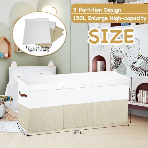 Large Toy Box Chest,Toy Storage Organizer,Storage Bins with Lids,Stuffed Animal Storage,Toy Bins for Kids,Toddlers,Baby,Girls,Nursery,Living Room,playroom(Beige) - color: Beige