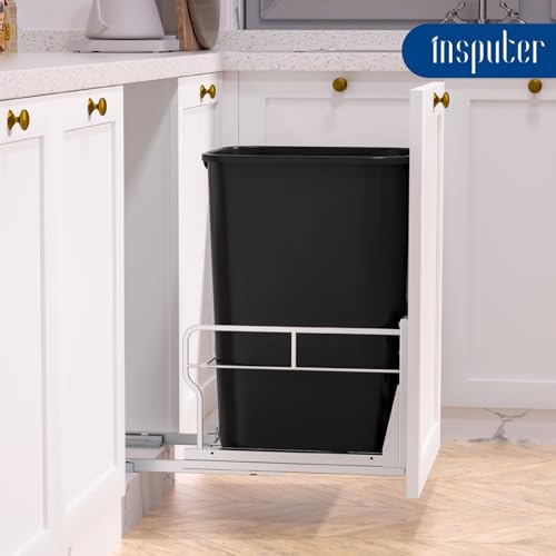 Insputer Pull Out Trash Can Under Cabinet with Soft-Close Slides, Heavy Duty Under Sink Trash Can Kit for Kitchen, Garbage Can Not Included, Requires Minimum Cabinets Opening 12" W X 18" D - size: Single