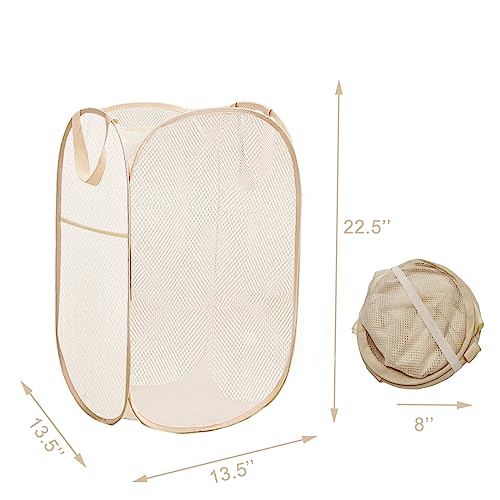 2Pcs Pop Up Hampers for Cruise, Folding Laundry Basket Space Saving Design, Dirty Clothes Hamper for Bedroom, Hotel, RV, Travel (White+Beige) - color: White+Beige