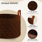 BOLDMONKEY Laundry Basket 20" x20 " x11.8 ", Large Felt Fabric Blanket Basket with Leather Handle, Dirt Clothes Laundry Hamper Round for Babies, Dogs and Living Room-Brown - color: Wood Brown