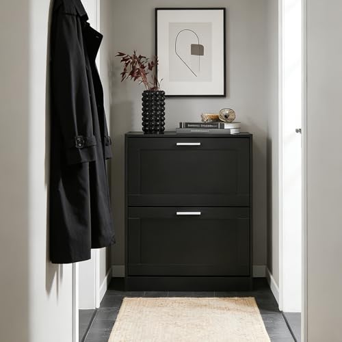Haotian Shoe Cabinet Storage for Entryway, Narrow Shoe Cabinet with Two Flip Drawers to Save Space, Shoe Rack Cabinet for Front Door Entrance Hallway (Black) - color: Black, size: 2-Drawers