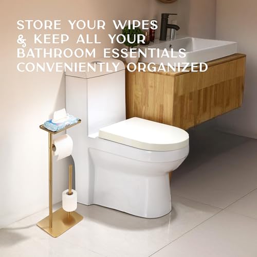 Day Moon™ - Toilet Paper Holder - Modern Roll Holder for Bathroom - 1 Pack - Free Standing - with Shelf, Gold - color: Gold, size: Free Standing 1 Pack