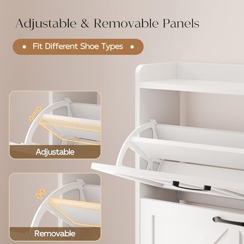 MU Shoe Storage Cabinet for Entryway, Hidden Shoe Cabinet with 2 Flip Drawers, Narrow Shoe Organizer Shoe Rack Cabinet with Metal Legs, White - color: White, size: 2 Drawers