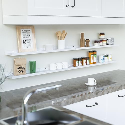 RICHER HOUSE 8 Set Floating Wall Mounted Shelves, Nursery Hanging Book Shelves with Lip for Storage, White Display Picture Ledge Shelf for Bedroom Bathroom Kitchen Living Room Wall Decor, Modern White - color: White, size: 8pcs*15.75in