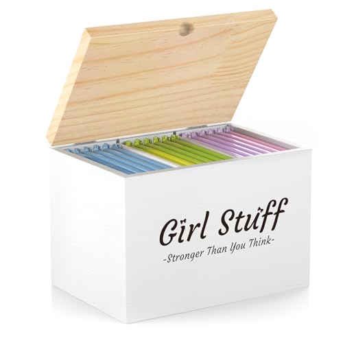 Luxspire Tampon Holder for Bathroom - Discreet Feminine Product Organizer with Lid & Wood Pad, Shark Week Tampon Storage Box, Stylish Girl Stuff Organizer for Bathroom, White - color: White