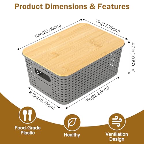 Stackable Storage Basket: Plastic Baskets Bins, Baskets for Organizing, Pantry Decorative Containers for Closets, Cabinets, Shelves(8 Pack, Grey) - color: Grey