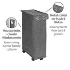 WENKO Slim Laundry Basket with Wheels, Thin Laundry Hamper, Rolling Laundry Bin with Lid, Space Saving Narrow Laundry Hamper for dirty Clothes Storage, 23.6 x 15.8 x 7.3 in, Gray - color: Black & White Tweed