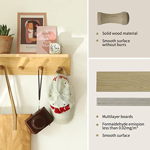 Wall Mount Coat Rack with Shelf, Sturdy Wooden Floating Shelf withHooks Save Your Indoor Space, Wall Organizer siutable for Entryway, Mudroom,Kitchen, Bathroom, etc(Oak Finish) - color: Oak finish