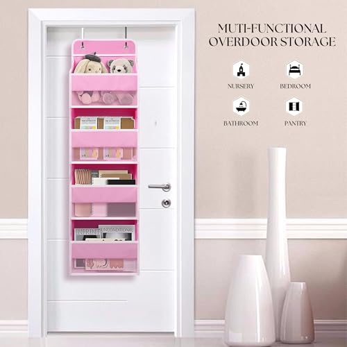 Giraffe Creation Over Door Organizer with 4 Large Capacity Pockets, Heavy Duty Hanging Organizer Storage for Closet Bathroom Nursery Bedroom Dorm, Toys Cosmetics Sundries and Baby Essentials, Pink - color: Original Pink