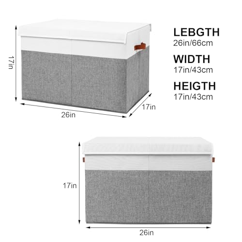 Gowee Large Toy Storage Box with Lid, Sturdy Toys Storage Chest Bin Organizer Basket with Dividers for Kids, Boys, Girls, Nursery, Closet, Bedroom, Playroom 26"x17" x17" (Grey and White) - color: Grey and White, size: 26"x17" x17"
