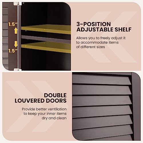 Tangkula Wall Mounted Bathroom Cabinet w/Open Shelf & Bar, Medicine Cabinet w/Double Louvered Doors, Adjustable Shelf, Wall Storage Cabinet for Bathroom Living Room Kitchen (Espresso) - color: Espresso