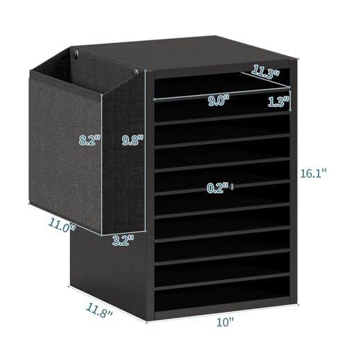 Unionly, Office Mail Sorter, Wooden Paper Organizer With Storage Bag, 10 Tier Adjustable Classroom Mailbox, Removable Classroom Organization, Teacher Desk Organization for Office, Study, Black - color: Black, size: 10 Slots