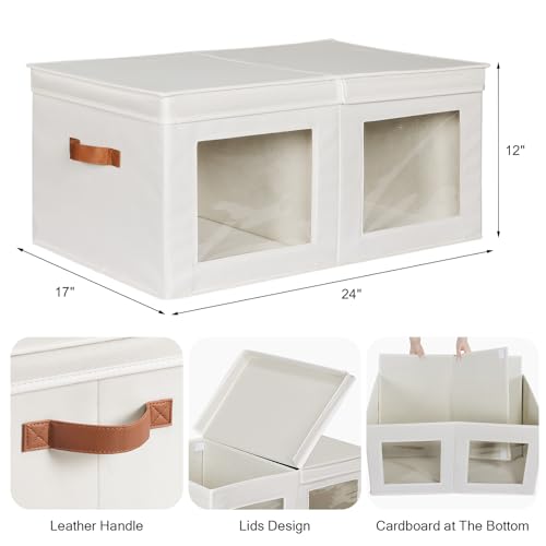 Univivi Large Storage Boxes with Lids, Collapsible Foldable Storage Bins for Clothes, [1-Pack] Fabric Storage Cubes with Handles, Closet Organizers for Home, Bedroom (Beige, 24” x 17” x 12") - color: Beige, size: 24''-1 Pack
