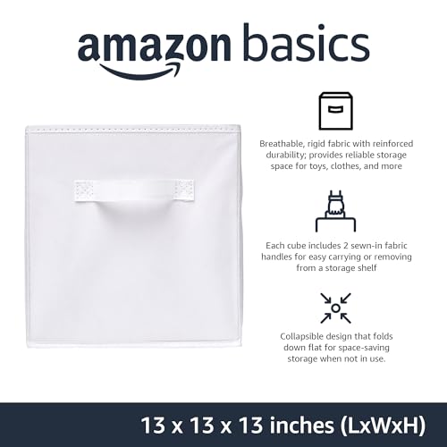 Amazon Basics Collapsible Fabric Storage Bins with Handles, Cube Organizer, 13"x13"x13", White, 6-Pack - color: White, size: 13"x13"x13"