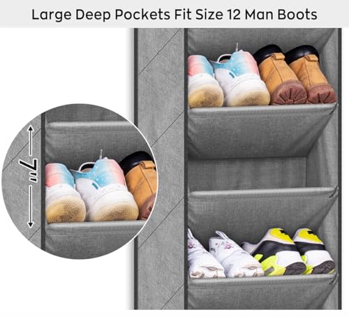 SLEEPING LAMB Shoe Rack for Door with Large Deep Pocket, Over The Door Shoe Organizer for Closet, Dorm and Narrow Hanging Sneaker Storage Holder, Grey - color: Grey, size: 52.5''